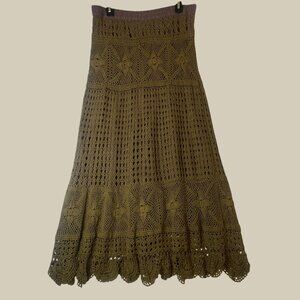 Boston Proper Crochet Maxi Skirt Size M Olive India Boho Gypsy Hippie Festival